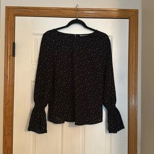 WHBW Black Polka Dot Long Sleeve Blouse Size Medium